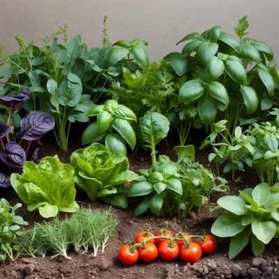 Fresh Herb Garden with Tomatoes