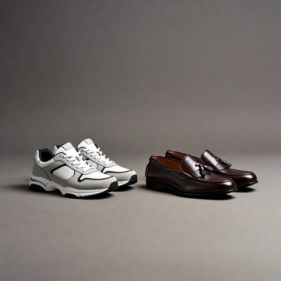 White Sneakers and Brown Loafers
