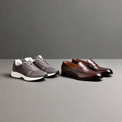 Gray Sneakers and Brown Loafers