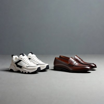 White Sneakers and Brown Loafers