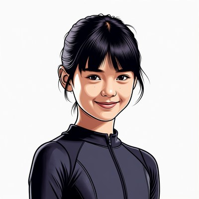 Asian girl smiling in black zip jacket