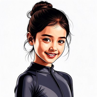 Smiling Asian girl in black zip-up jacket