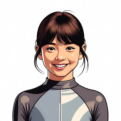 Smiling Asian girl in gray wetsuit
