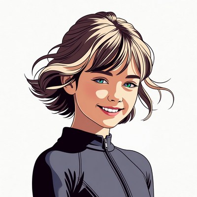 Smiling girl with highlights in black jacket