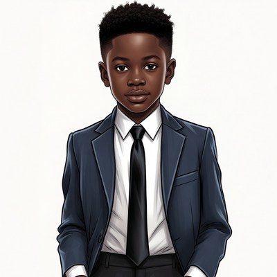 African boy in navy suit