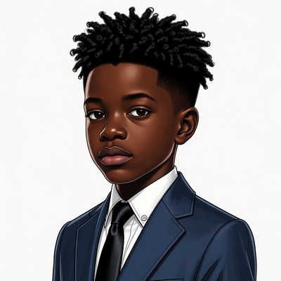 African-American boy in navy suit