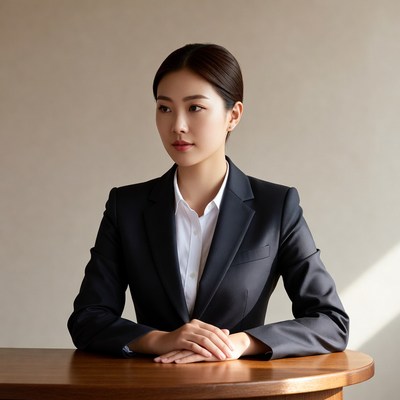 Asian woman in black business suit
