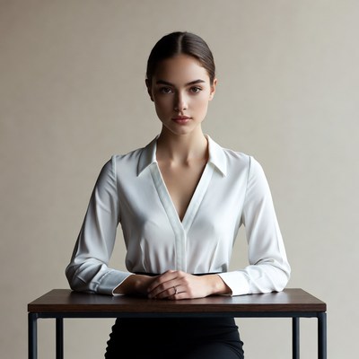 Young woman at wooden desk