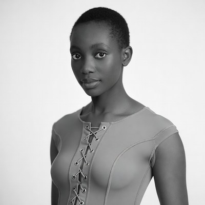 African woman in lace-up top