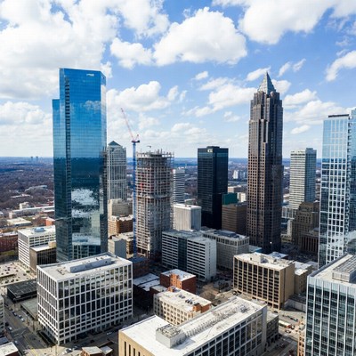 Aerial View of Downtown Skyscrapers