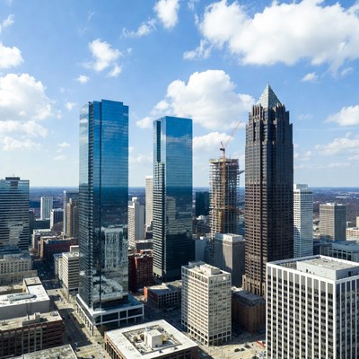 Modern Skyscrapers and Construction Crane