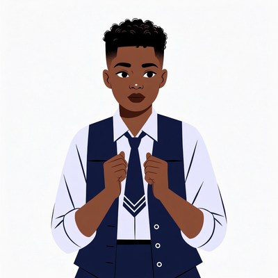 African-American boy adjusting school tie