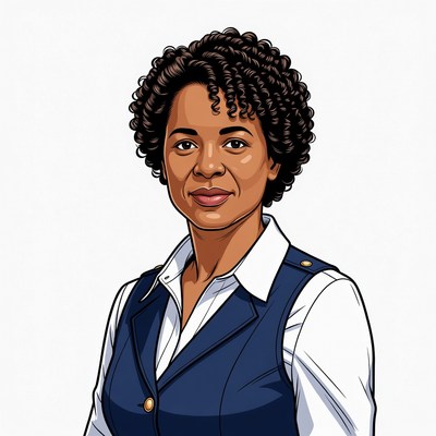 African-American woman in navy vest