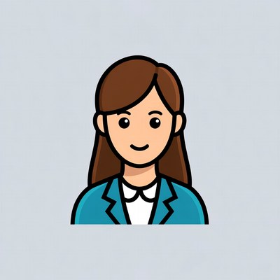 Smiling woman in blue suit icon
