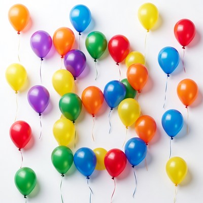 Colorful Balloons Floating on White Background