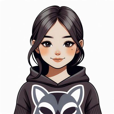 Asian girl in wolf hoodie illustration