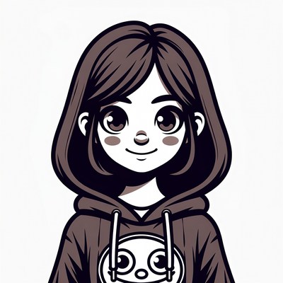 Anime girl in hoodie with cartoon eyes