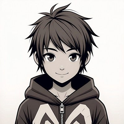 Anime boy in hoodie smiling