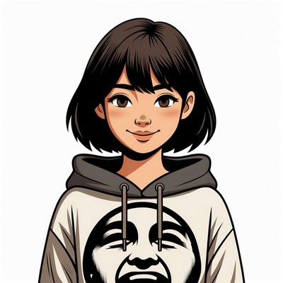 Asian girl in laughing face hoodie