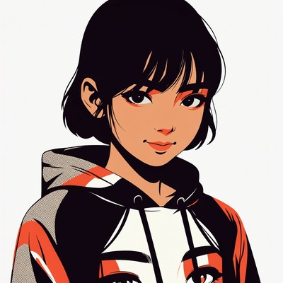 Anime girl in hoodie smiling