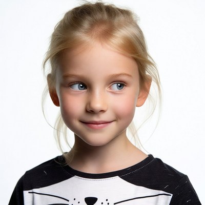 Blonde girl smiling in cat shirt