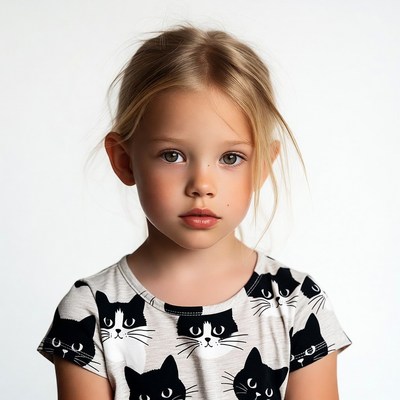 Blonde girl in black cat t-shirt