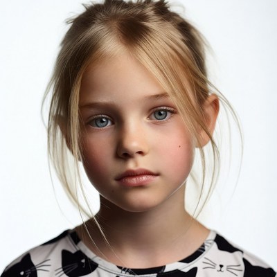 Blonde girl in cat print shirt
