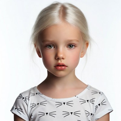 Blonde girl in cat print dress