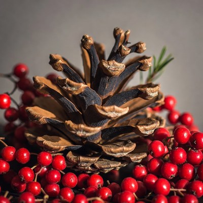Pine Cone with Red Berries