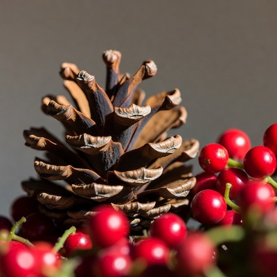 Pine Cone with Red Berries