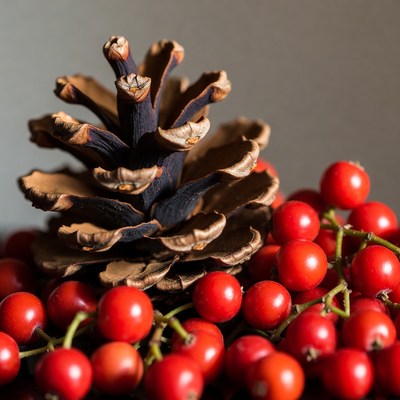 Pine Cone with Red Berries