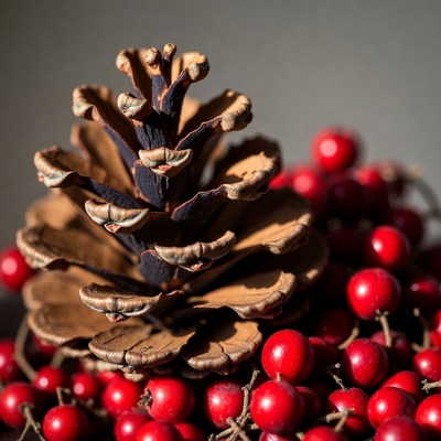 Pine Cone with Red Berries