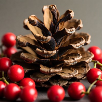 Pine Cone with Red Berries