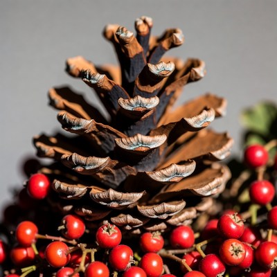 Pine Cone with Red Berries