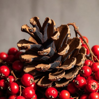 Pine Cone with Red Berries