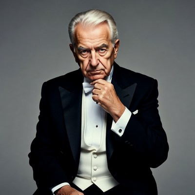 Elderly man in tuxedo pondering