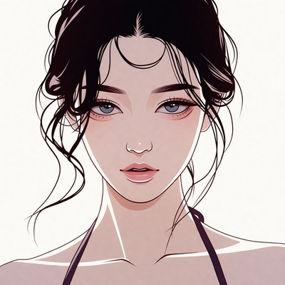 Anime girl with black wavy hair