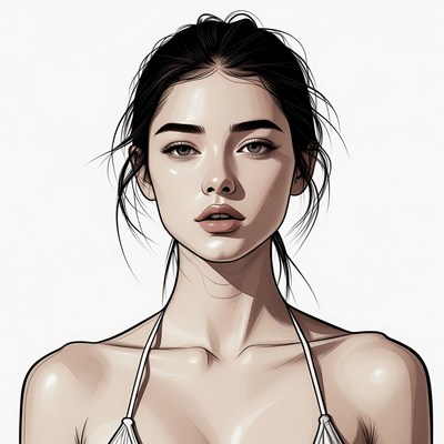 Asian woman in white bikini top