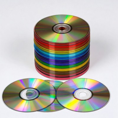 Stack of colorful CDs and loose discs