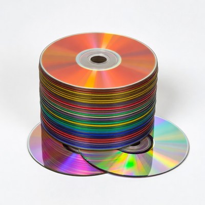 Stack of colorful CDs isolated