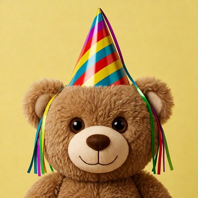 Teddy bear wearing party hat