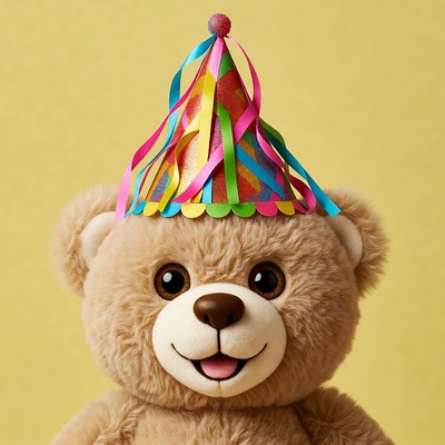Bear Wearing Colorful Party Hat