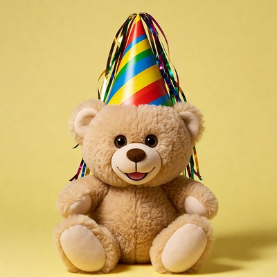 Bear Wearing Rainbow Party Hat