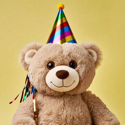 Teddy bear wearing party hat