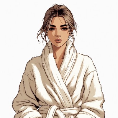 Woman in white fur robe