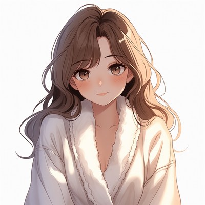 Anime girl in white bathrobe