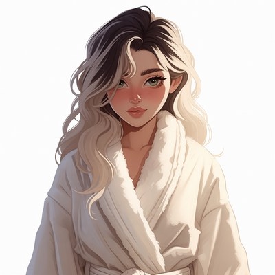 Anime girl in white bathrobe