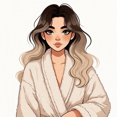 Woman in white bathrobe