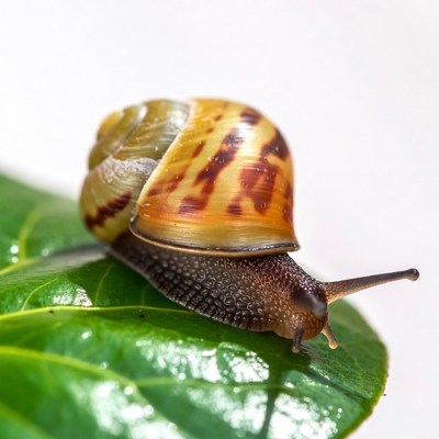Snail on green leaf
