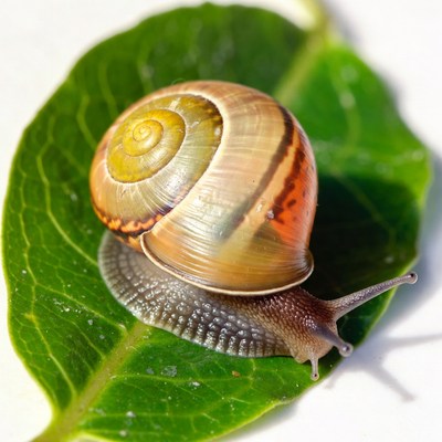 Snail on green leaf